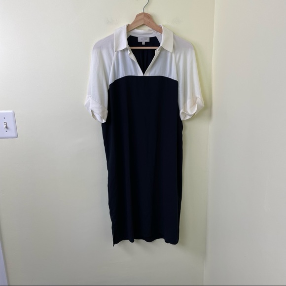 Hobbs London Black & White Collared Knee-Length Dress in Size 6 - Picture 2 of 11